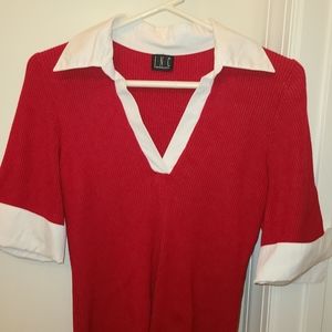 Red rib knit half sleeve INC top